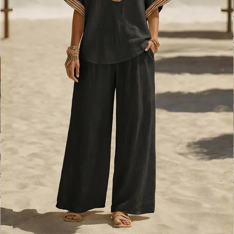 Maribel | Relaxed Linen V-Neck Two-Piece Set