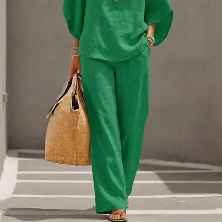Maribel | Set with Batwing Sleeves and Wide Pants