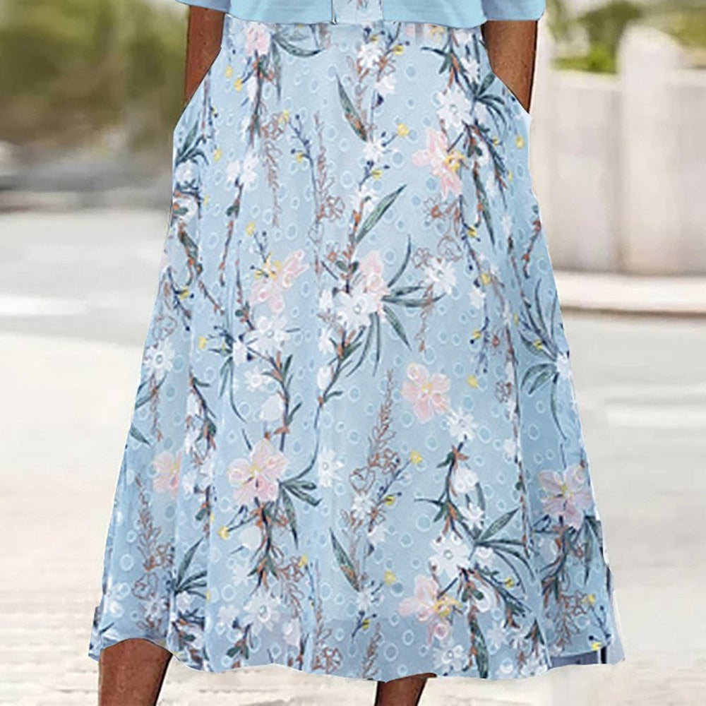 Elise | Floral Two-Piece Midi Dress - Elegant Bloom Print