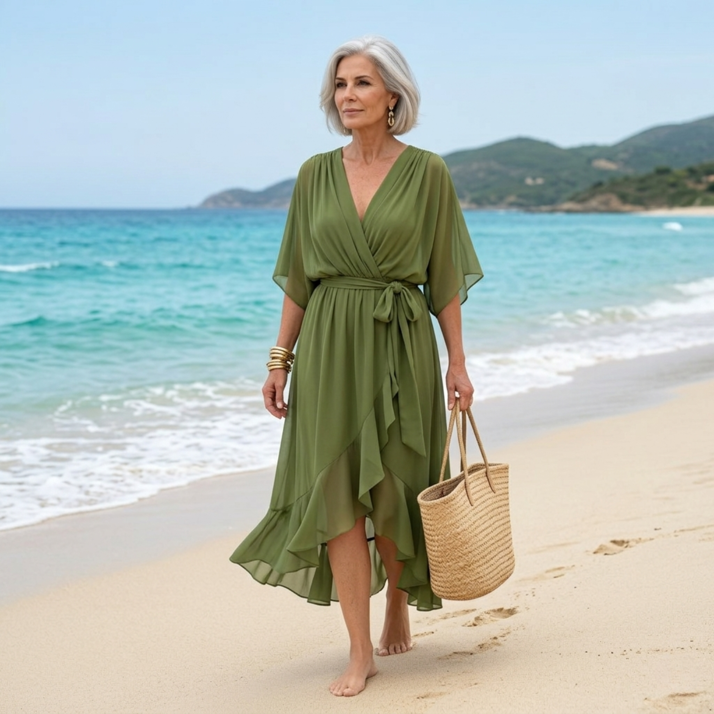 Opal V-Neck Elegant Midi Dress summer fashion women