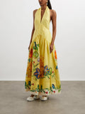 Women's Halter Neck Patchwork Dress with Print for a Unique Style