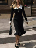 Women's Ruffled Long Sleeve Knitted Midi Dress - Elegant and Cozy