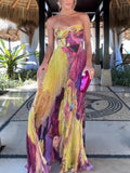 Women's Trendy Printed Strapless Pleated Long Dress