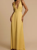 Women's Elegant Backless V-Neck Satin Evening Gown for a Stunning and
