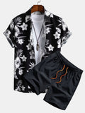 Men's Tropical Floral Print Button-Up Shirt & Swim Shorts Set