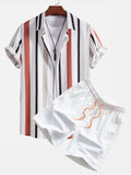 Men's Striped Button-Down Shirt & Swim Shorts Set