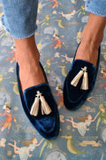 Women's Luxurious Midnight Elegance Loafers with Champagne Tassels