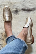 Women's Luxe Shiny Light-Gold Loafer