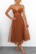 Elegant Long Dress with Straps in Chiffon for a Modern Princess Party