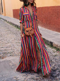 Timeless Casual striped shirt and long skirt with elegant print