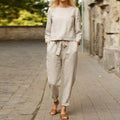 Women’s Two-Piece Set – Long Sleeve Top and Relaxed Fit Pants