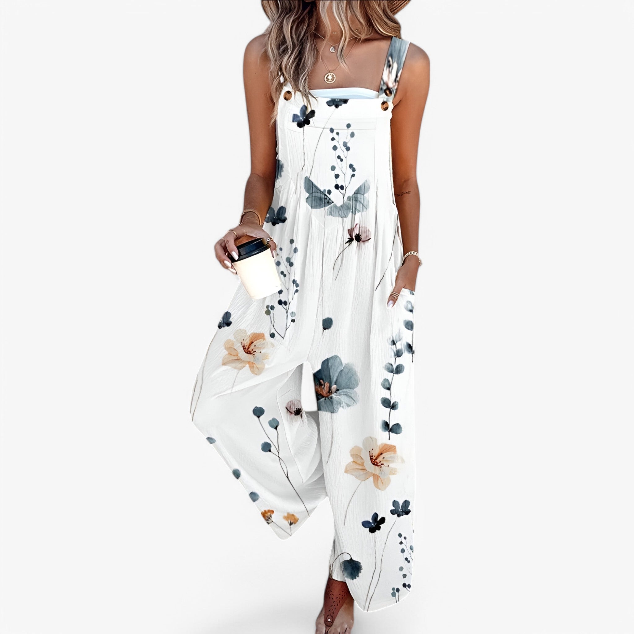 Floral-Print Sleeveless Jumpsuit