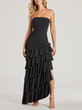 Women's Elegant Strapless Chiffon Ruffled A-Line Formal Dress