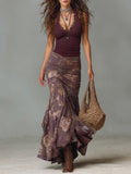 Women's Oil Painting-Inspired Floral Print Halter-Neck Maxi Dress