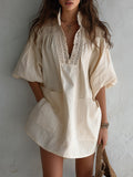 Women's Timeless Vintage Mini Dress with Delicate Guipure Lace Inserts