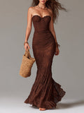 Women's Timeless Vintage Strapless Lace Maxi Dress with Elegant