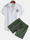 Men's Hawaiian Palm Tree Print Linen-Feel Cotton Button-Down Shirt &