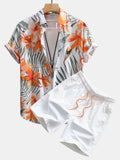 Men's Floral Plant-Print Button-Up Shirt & Swim Shorts Set