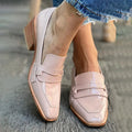 Shiny Moccasins with Block Heel