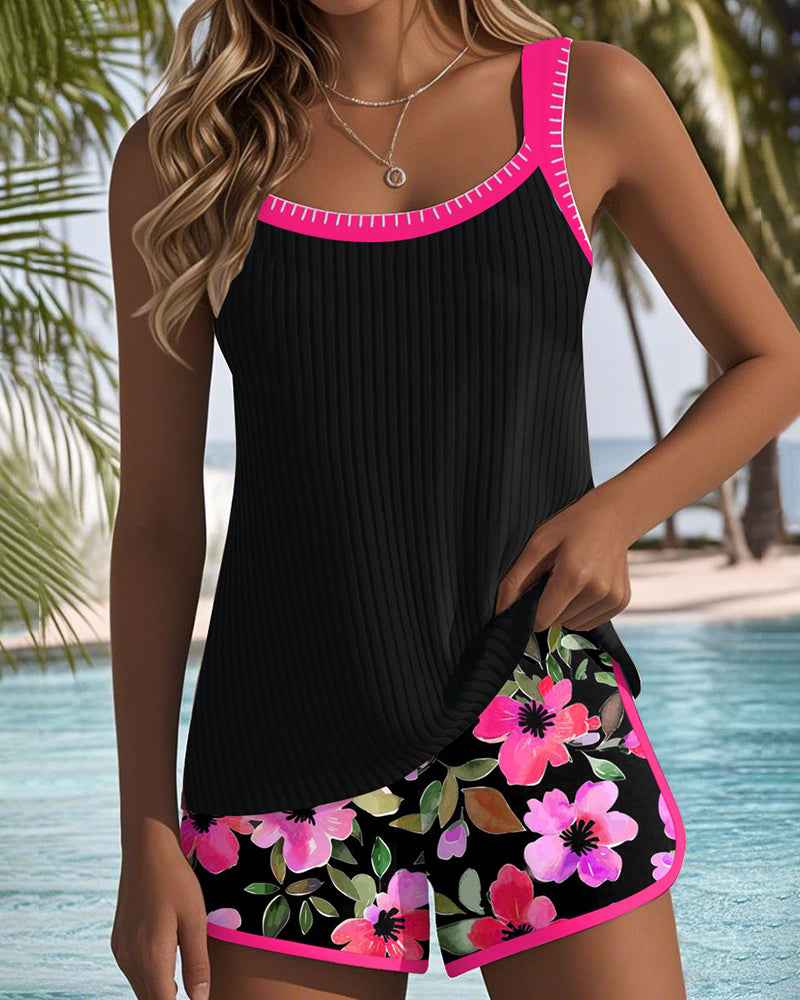 Maren Blütenprint Badeanzug-Tanktop mit passendem Boxer-Unterteil