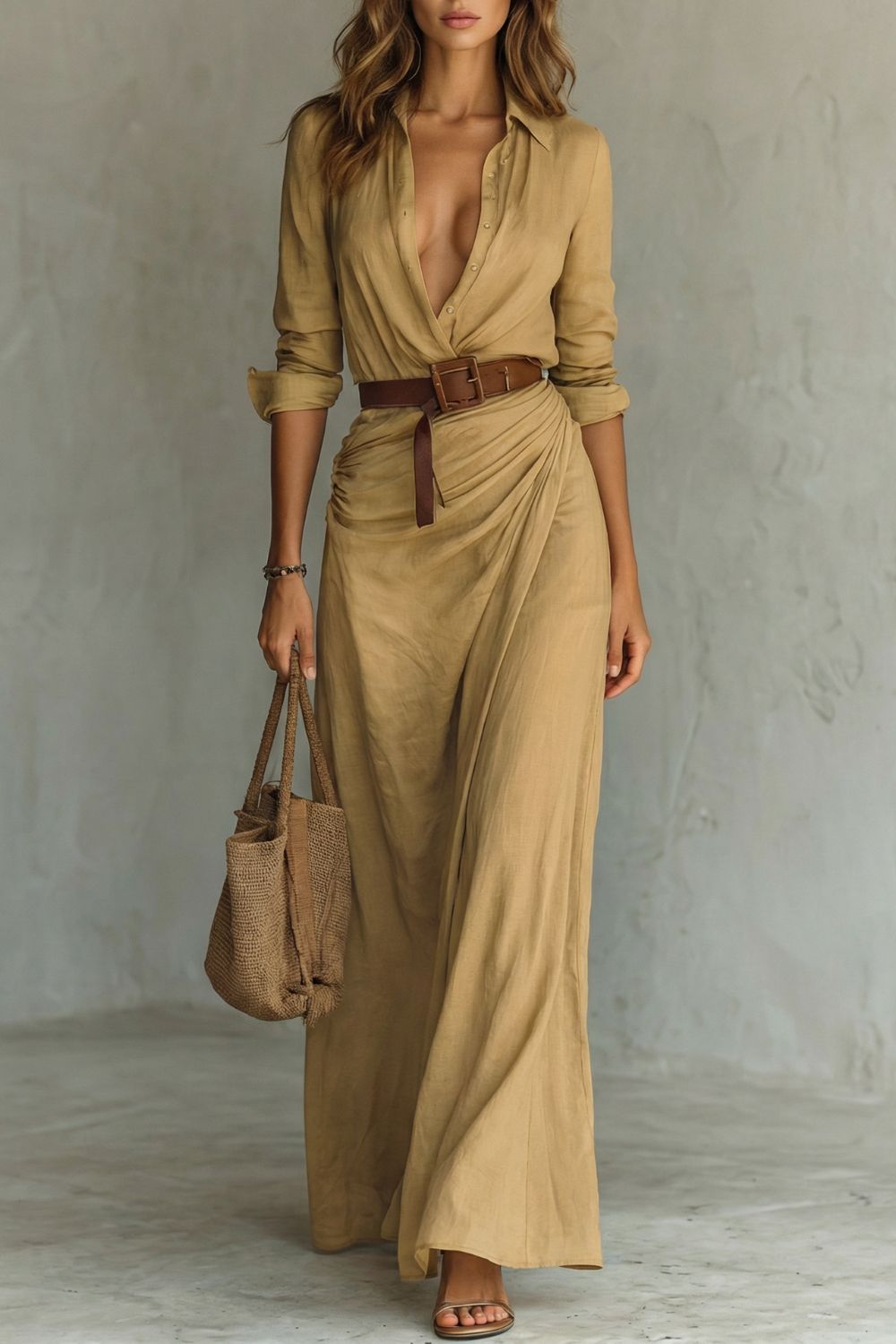 Azura Belted Button-Down Wrap Maxi Dress
