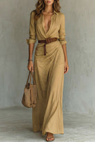 Azura Belted Button-Down Wrap Maxi Dress