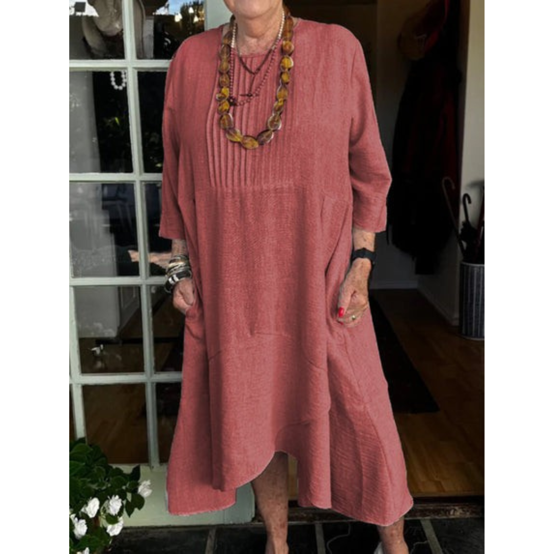 Pleated Dress with Irregular Hem