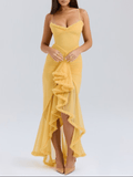Women's Elegant dress with pleated detail in apricot with frill