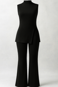 Eva | Elegant Rib Coordinated Set with Asymmetric Top and Loose Pants