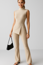 Eva | Elegant Rib Coordinated Set med Asymmetrisk Top og Løse Bukser - - Eva | Elegant Rib Coordinated Set med Asymmetrisk Top og Løse Bukser - €25 - {{ product_tags }