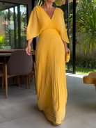 Bold, Vibrant Pleated Maxi Dress