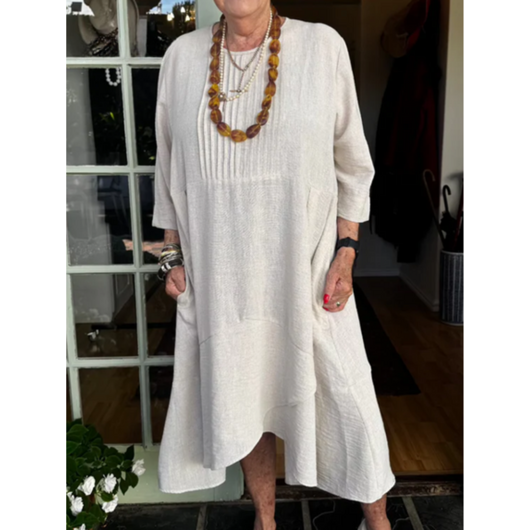 Pleated Dress with Irregular Hem