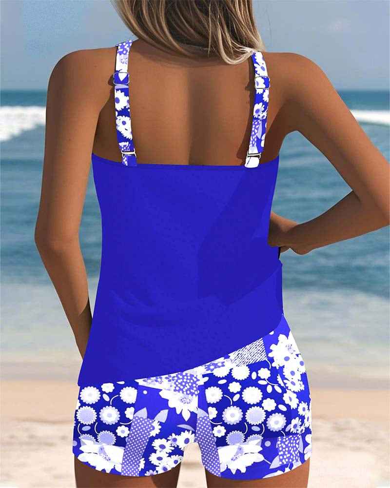 Colette | Schlanker Tanktop-Badeanzug mit einem bedruckten Boxer-Set