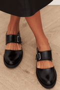 Women's Sleek Black Buckle Loafers