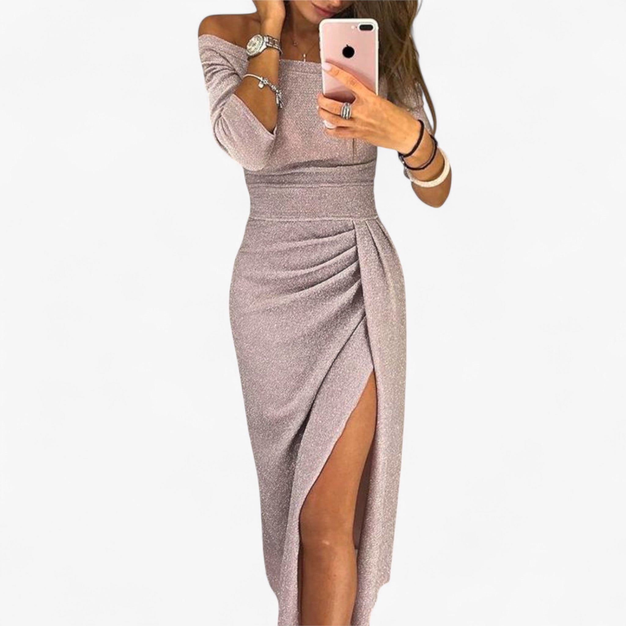 Glamorous Off-Shoulder Dress for a Timeless, Elegant Look