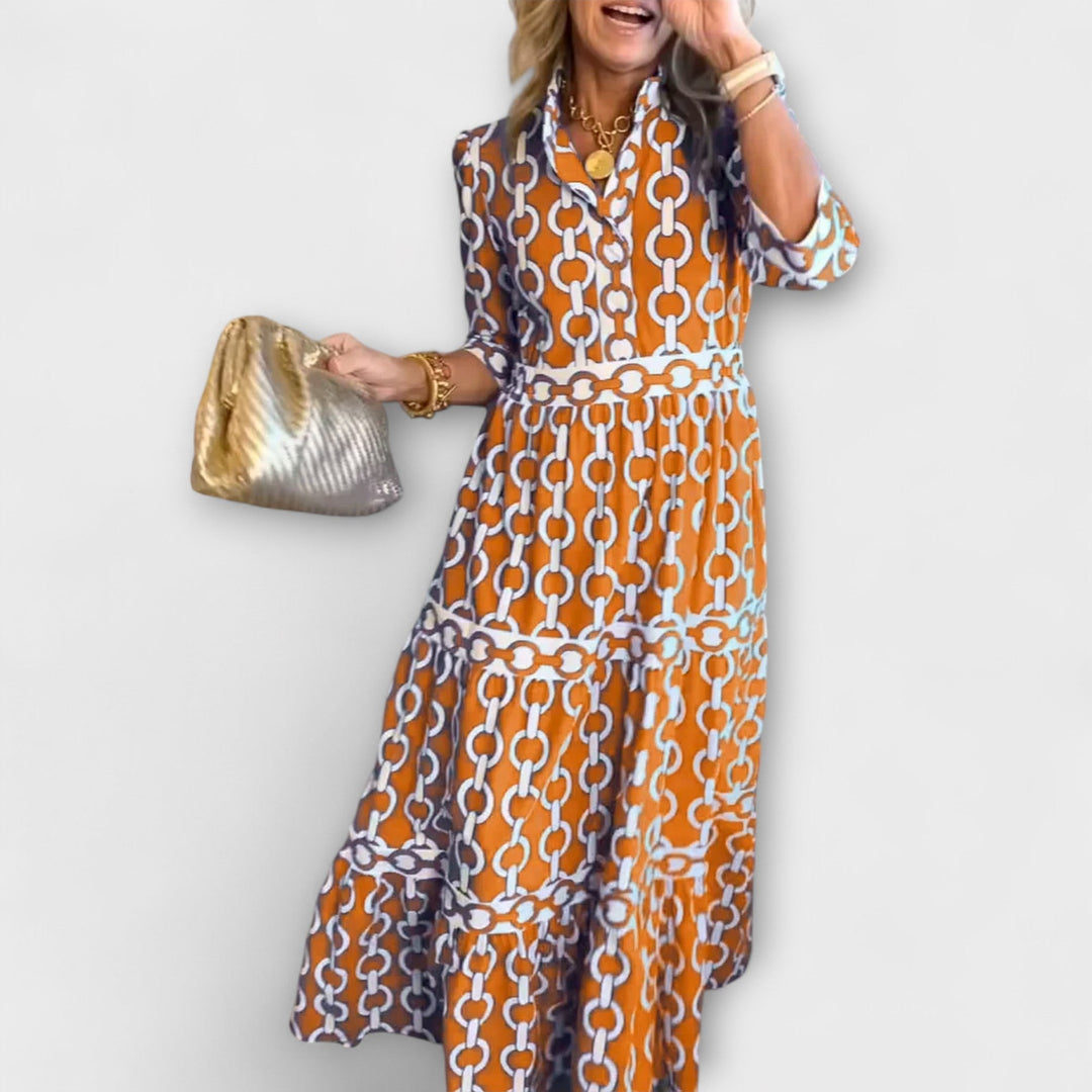 Sheena™ Chain-Print Midi Dress – Effortlessly Chic
