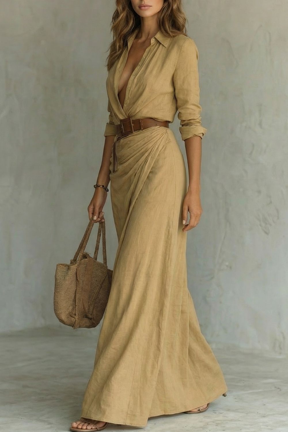 Azura Belted Button-Down Wrap Maxi Dress
