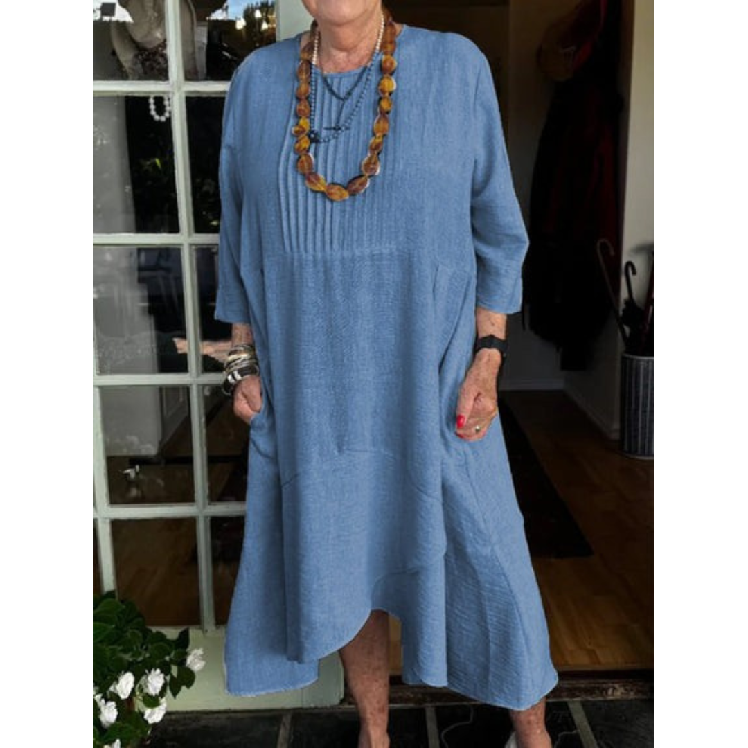 Pleated Dress with Irregular Hem