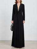 Women’s Long Sleeve Slim Fit Deep V-Neck Maxi Dress