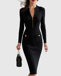Women's Eadwine Zip-Front Ribbed Knit Midi Dress — Sleek,