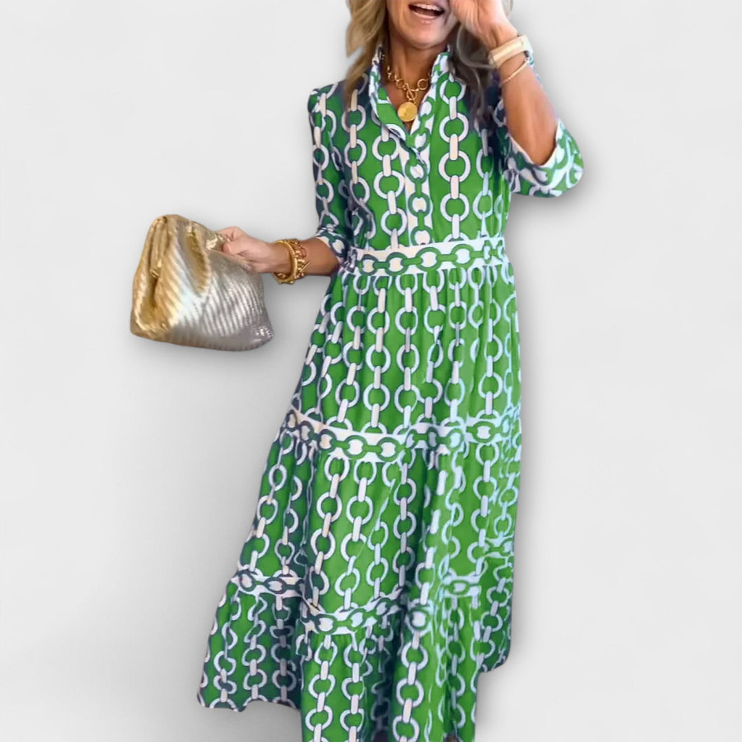 Sheena™ Chain-Print Midi Dress – Effortlessly Chic