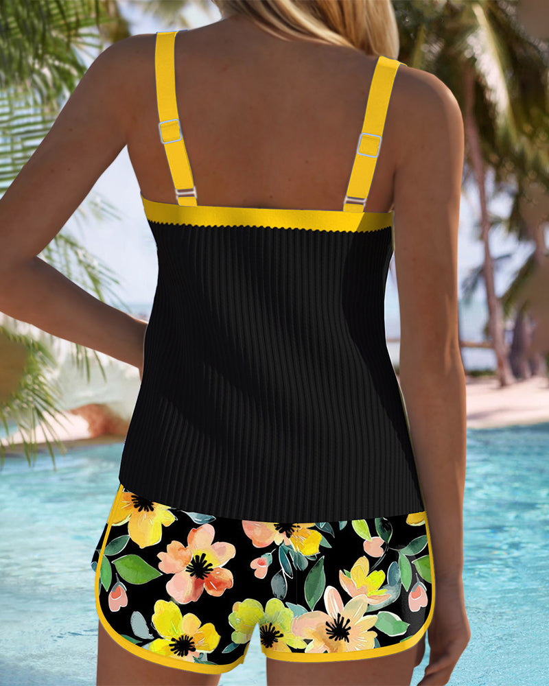 Timeless Maren Floral-Print Swimsuit Tank Top with Matching Boxer Bottoms
