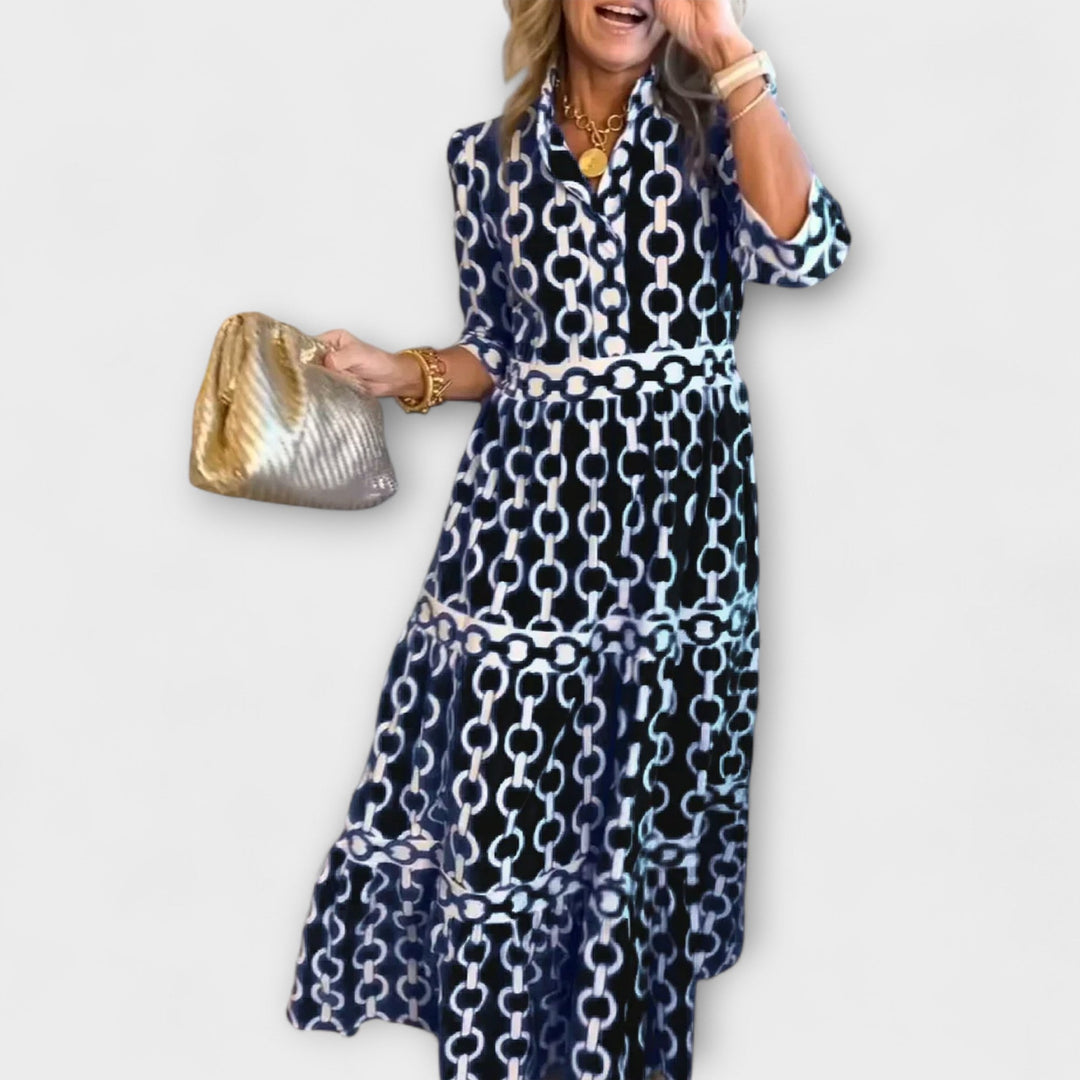 Sheena™ Chain-Print Midi Dress – Effortlessly Chic