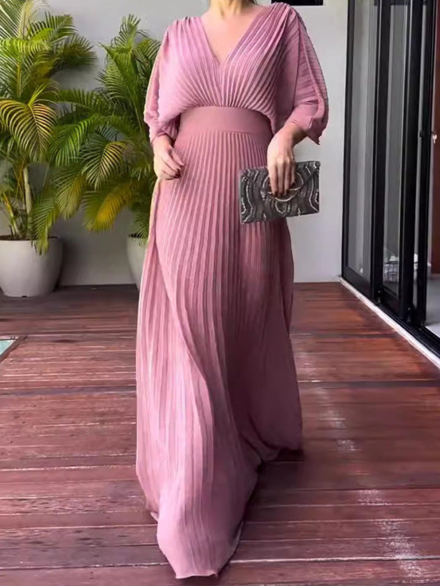 Bold, Vibrant Pleated Maxi Dress