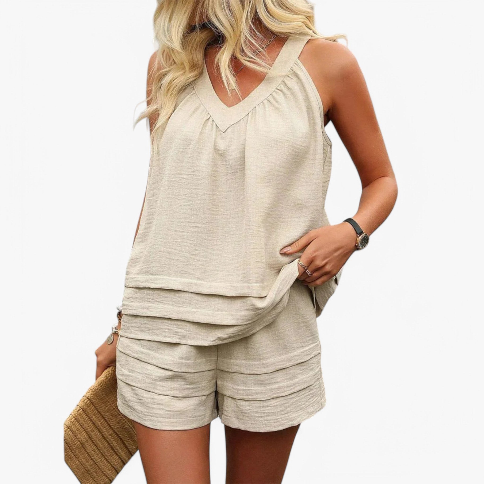 Elena | Todelt sæt med ærmeløs V-hals - - women's fashion - {{ product_tags }