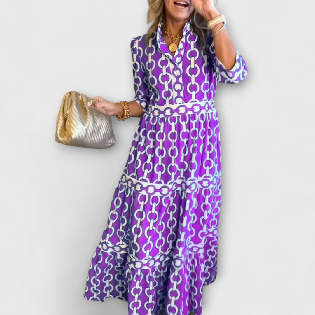 Sheena™ Chain-Print Midi Dress – Effortlessly Chic