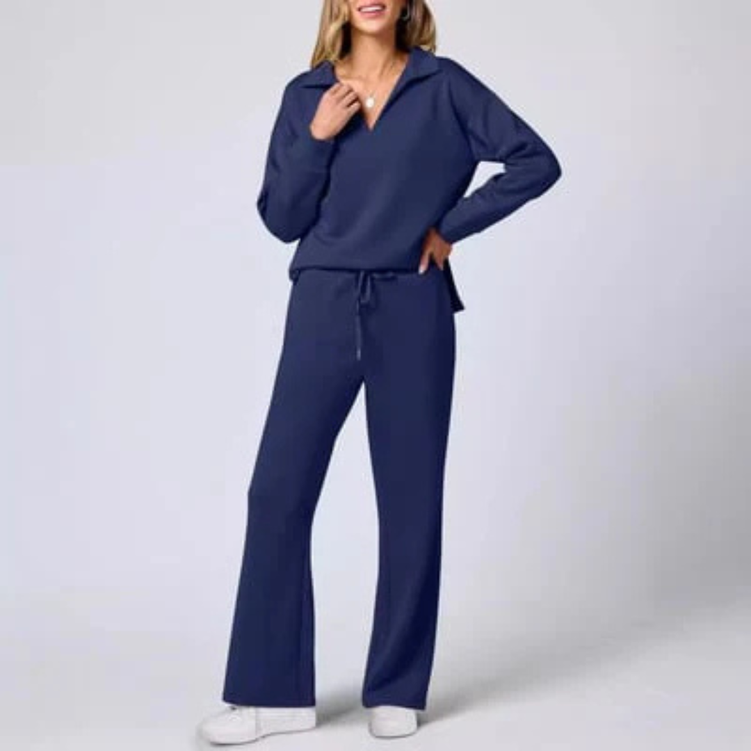 Chic Women's V-Neck Two-Piece Set with Relaxed-Fit Pants | Modern