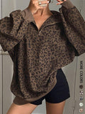 Cozy Leopard Print Zip-Up Sweatshirt for Fall - Effortless Style