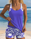 Women's Slim Tank Top Swimsuit with a Printed Boxer Set