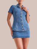 Women's Marvelle Denim Button-Up Skirt Set - Effortless Chic Denim